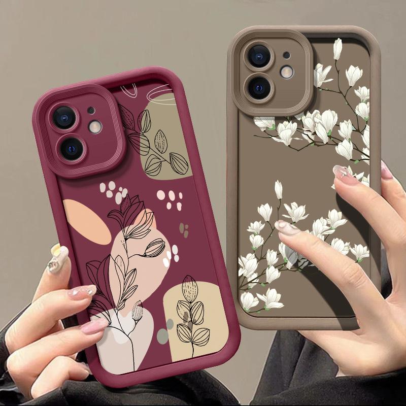 Pro iPhone 16 15 Pro Max 14 Plus 13 12 Pro 11 XS XR 8 7 Kryt Bílé květy Nárazuvzdorná měkká ochrana objektivu Pouzdro na telefon