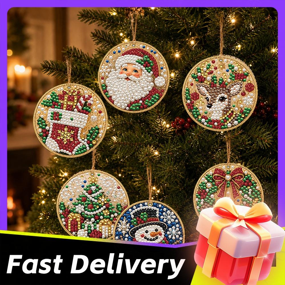 6PCS Christmas Ornaments DIY Pearl Diamond Art Kits for Adults Xmas Tree Hanging Craft Pendents Holiday Christmas Decorations