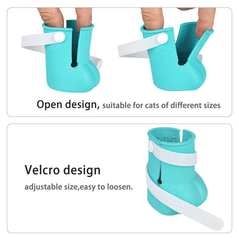 4pcs Anti-Scratch Cat Feet Covers Adjustable Anti-Off Shoes for Cat Silicone Cat Paw Protector Boots for Cat Bathing Pet Supplie