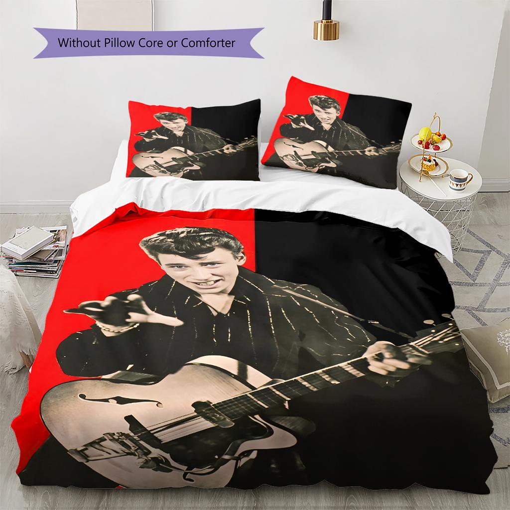 Johnny Hallyday Pattern Bedding,Quilt Set Quilt Cover Pillowcase Home Birthday Gift (1 * duvet cover + 2 * pillowcase, without core)