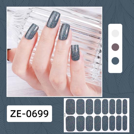 Glitter Nail Polish Strips with File Easy Apply Remove Self Adhesive Women Full Nail Sticker Home Manicure DIY Nail Art Decoration Wrap