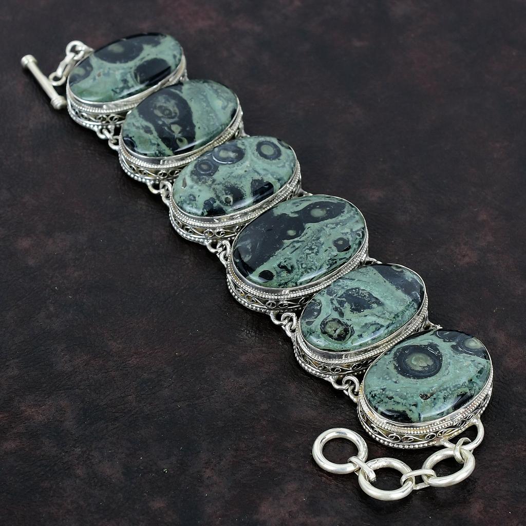 Kambaba Jasper Bracelet Handmade Gemstone Bracelet 925 Sterling Silver Bracelet Vintage Jewelry Adjustable Chain Bracelet Anniversary Gifts