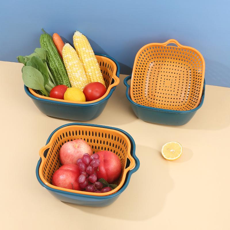 Thickened Six-Piece Double-Layer Drain Basket Set for Kitchen and Produce Washing