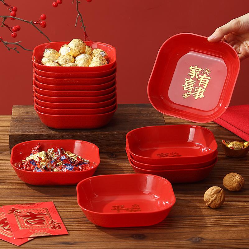 Wedding Red Dried Fruit Plate, Household Living Room Coffee Table Fruit Plate, New House Housewarming New Year'S Candy Plate