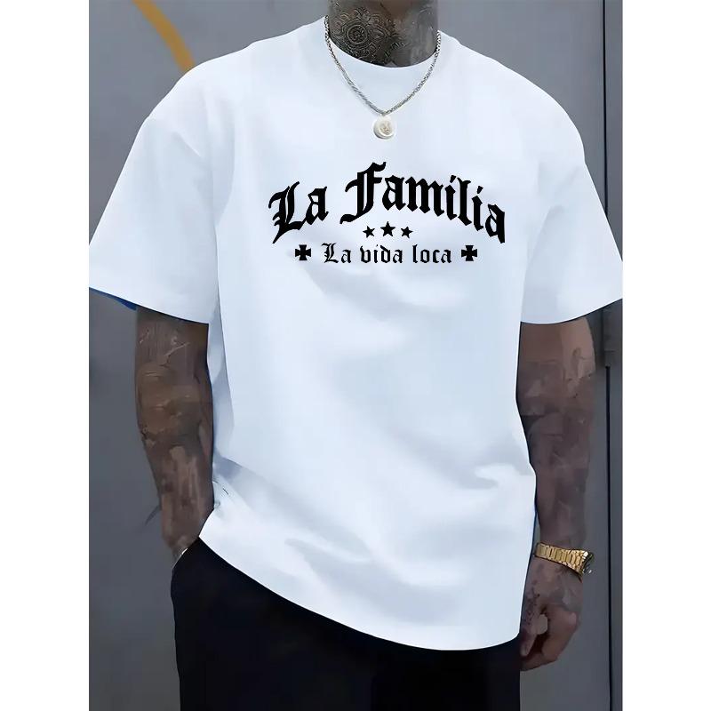 Men's Casual Short Sleeve T-Shirt with Gothic Letter Print - Breathable ,Regular Fit Round Neck, Machine Washable, Summer & Year-Round Comfort