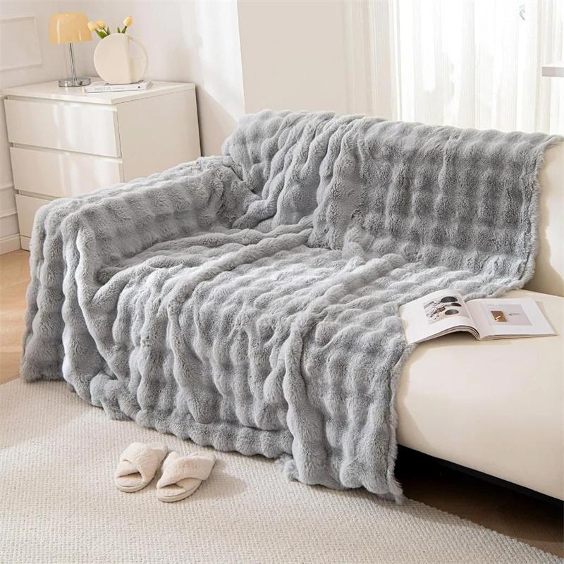 Rabbit Plush Large Sofa Anti Slip Cover Cloth Thick Winter Sofa Slipcover Protector Cover Sofa Cushion Anti Cat Scratch Universal Cover Blanket