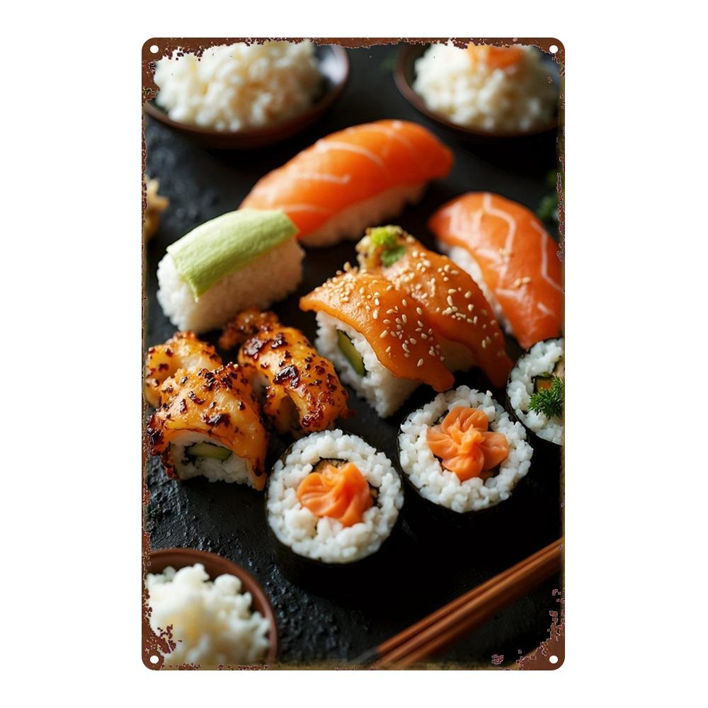 

D PC Sushi Sign Metal Wall Art x Inch Salmon Tuna Shrimp Temaki Decor 20x30cm（7.8x11.8inch）