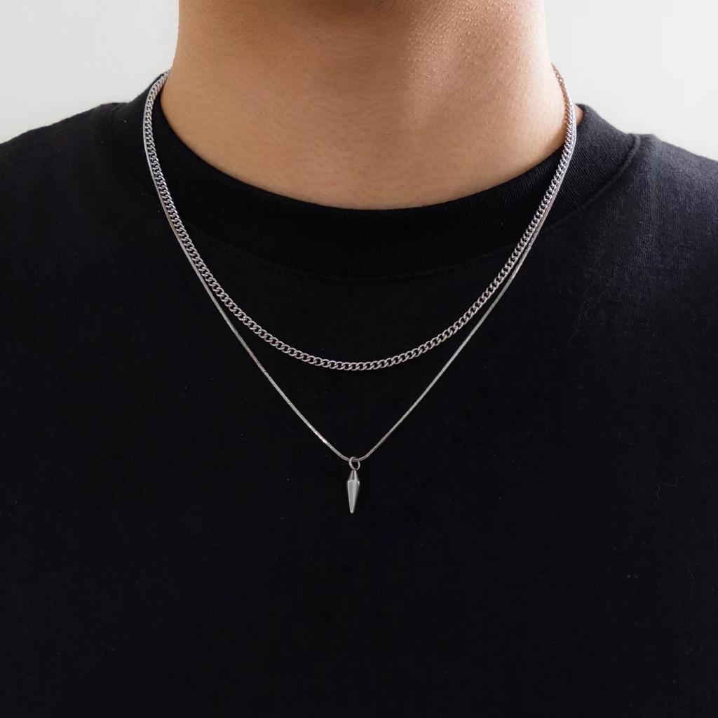 2pcs/set Hip Hop Rivet Pendant Thin Snake Chain Necklace For Men Punk Copper/Gold Color Cuban Link Chain Party Jewelry