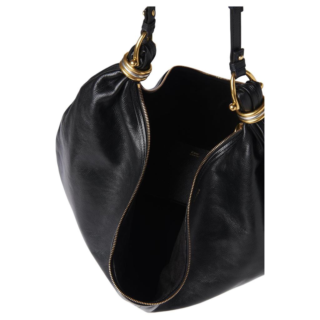 Chloe Bracelet Adjustable Detachable Shoulder Strap Zipper Closure Pebbled Leather With Shiny Pebbled Calfskin Shoulder Bag Large CHC24-AS610N72-001