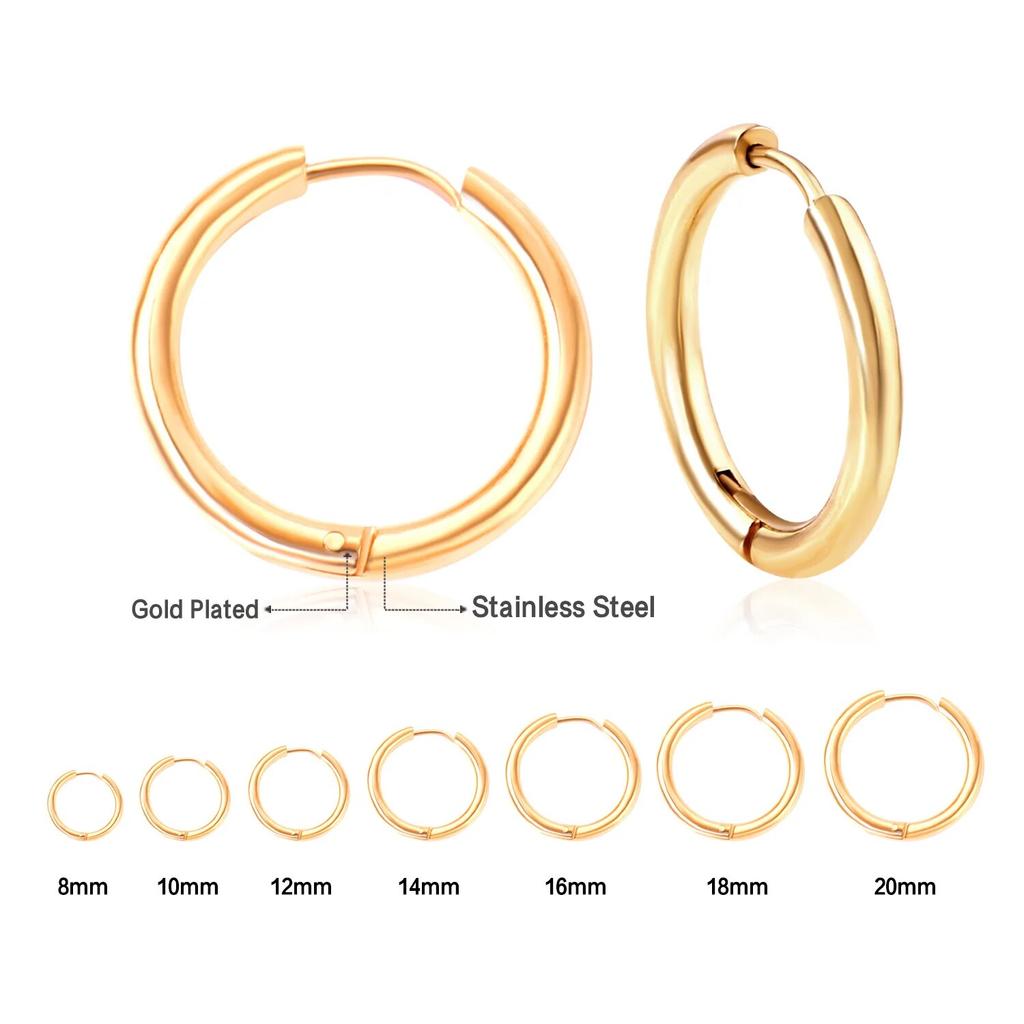 Men‘s Hoops Stainless Steel Round Circle Earrings For Women Man Gold Silver Color Not Fade Ear Rings Male Jewelry 2Pcs