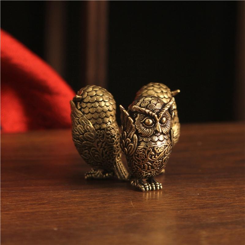 Retros Owl Sculpture Solid Brasses Durable Decoration for Desk Shelf Gift Artistic Handmade Figurine