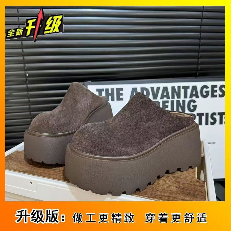 Lazy Velvet Bag Head Cotton Shoes for Women, Autumn and Winter Thick-soled Heightening Birkenstock Cotton Shoes for Women
