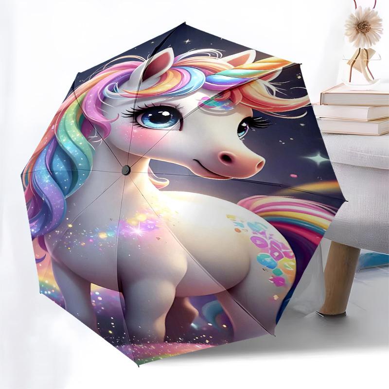 1pc Unicorn FantasyOpen/Close Umbrella-Windproof, Compact Travel Umbrella, Sturdy 8-Rib Shaft, Outdoor Accessory, 1121