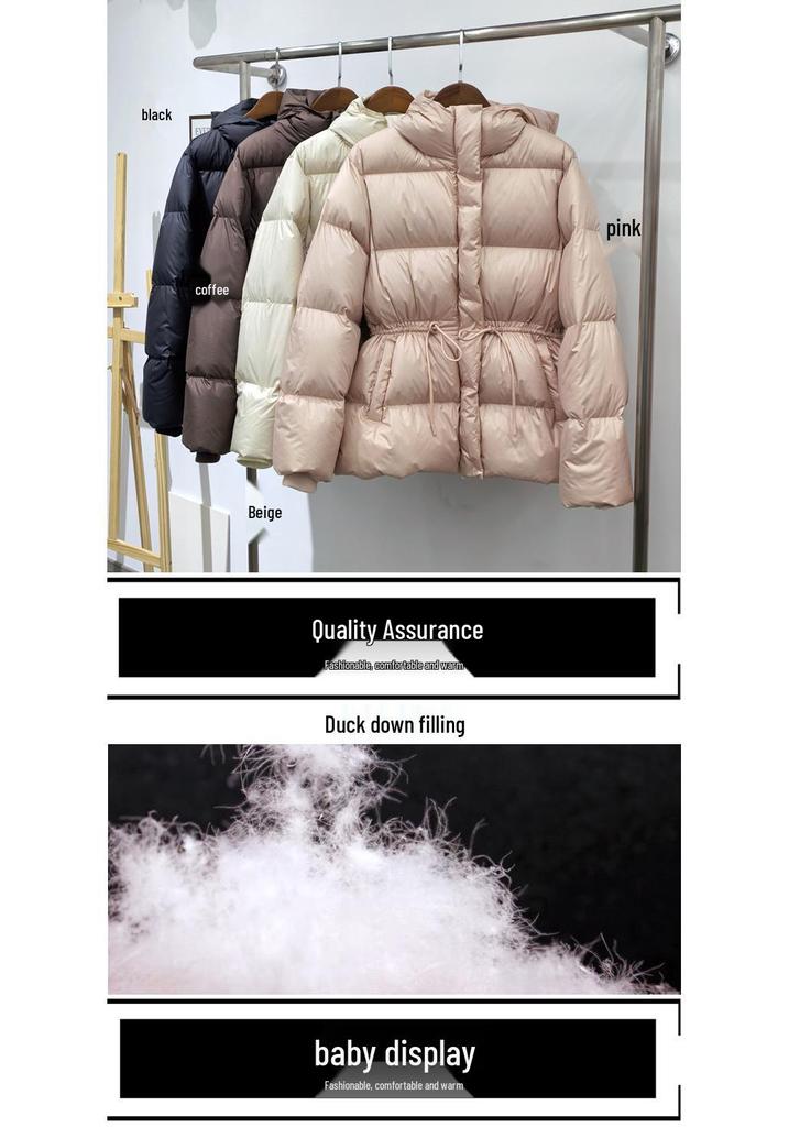 Elegant Women's Mid-Length Down Jacket with Hood, Slimming Waist, New Autumn/Winter Style, Fashionable Cloud Puff Duck Down Outerwear
