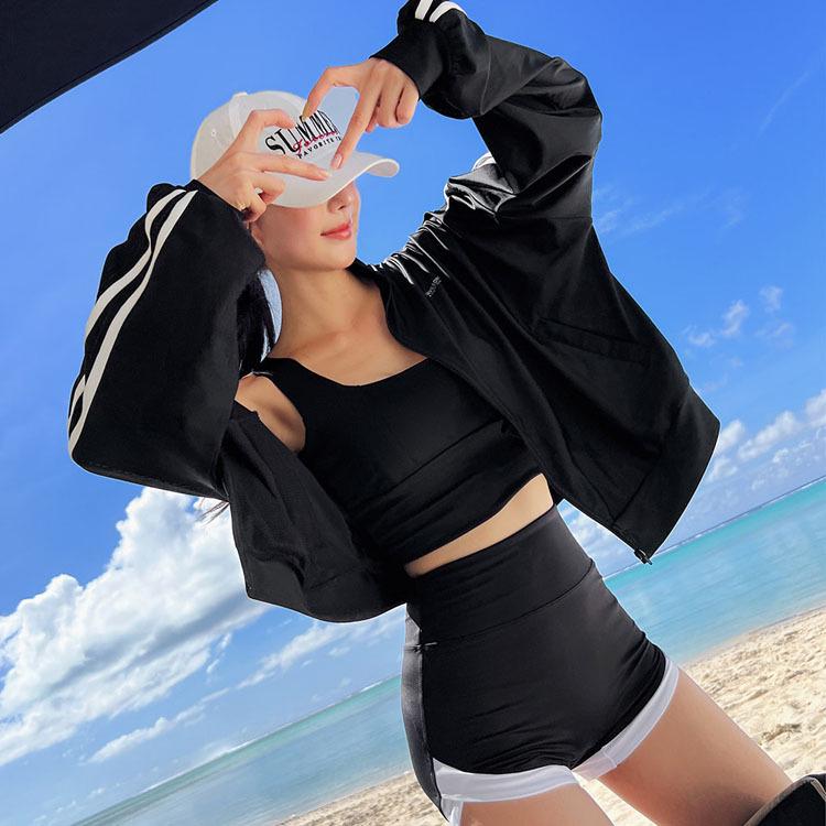 Korean Women's Sporty Long-Sleeve Bikini Set - Pure Desire Hot Spring Conservative Swimwear