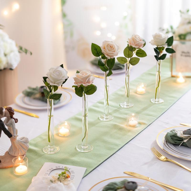 4 Pcs Slim Straight Glass Vases Modern Clear Tall Cylindrical Vases for Fresh & Artificial Flowers Arrangement Nordic Home Decor