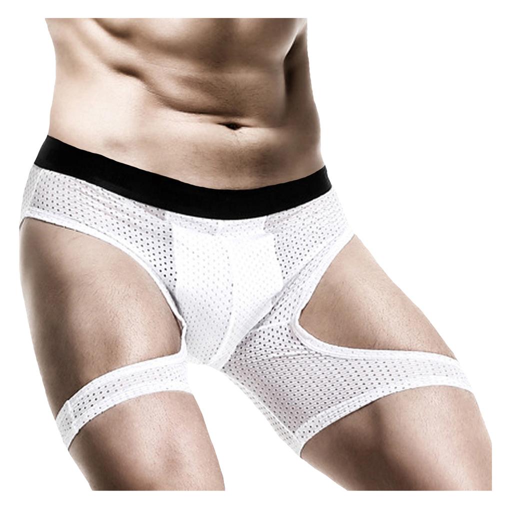 Men's Sports Running Underwear Anti-Wear Leg Ice Wire Hollowed Out Boxer Pants Extended Tight Boxer Pants