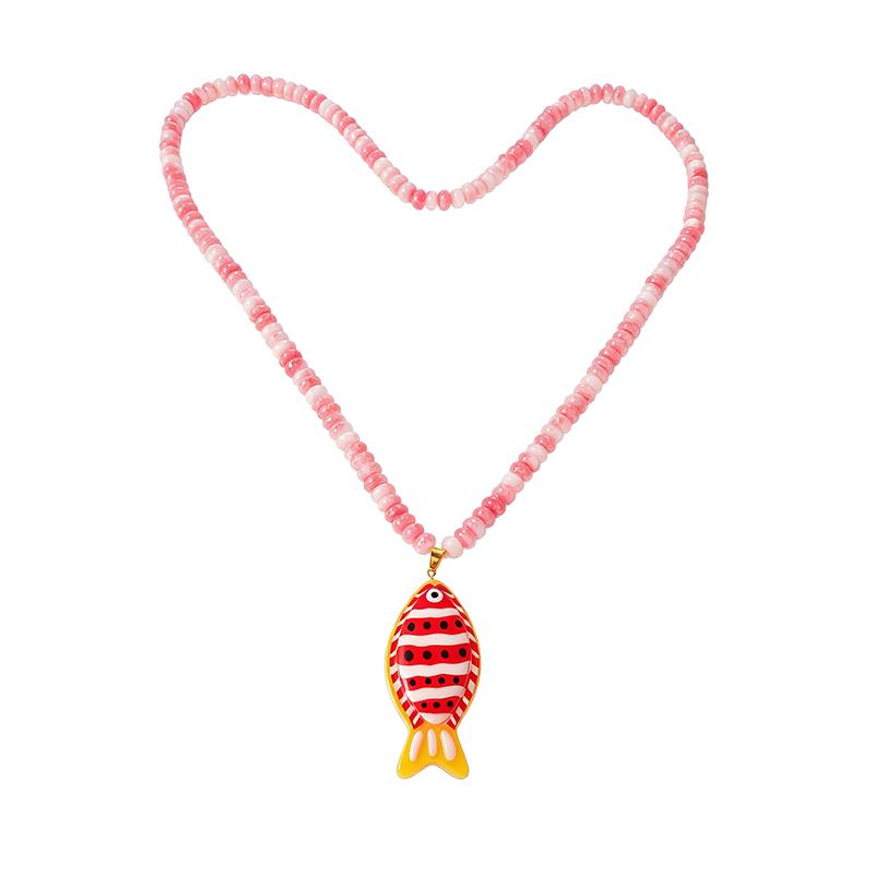 Small Fish Natural Stone Bead Fashion Necklace From China with Random Color Due to Natural Stone Material розовый