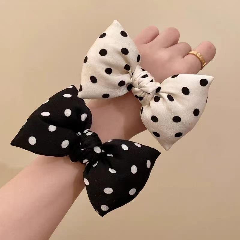 Korean Style Polka Dot Bow Scrunchie, Sweet Cute Hair Elastic for Women & Girls Elegant Hair Accessory for Daily Wear