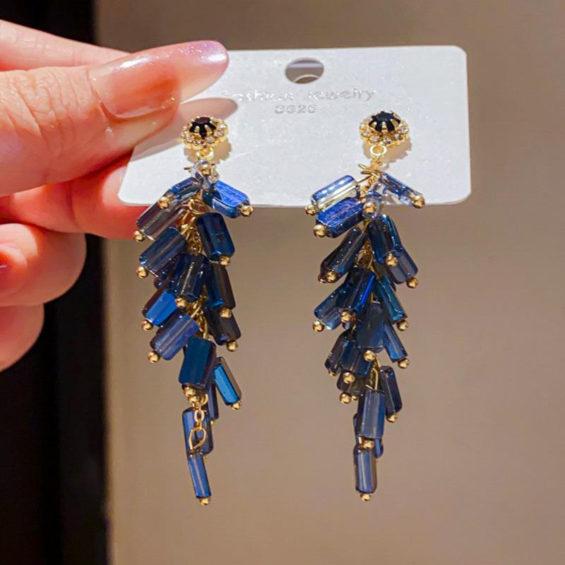 Retro Silver Needle Zircon Glass Water Drop Earrings Court Temperament Stud Earrings Personality Trend Versatile Earrings Women