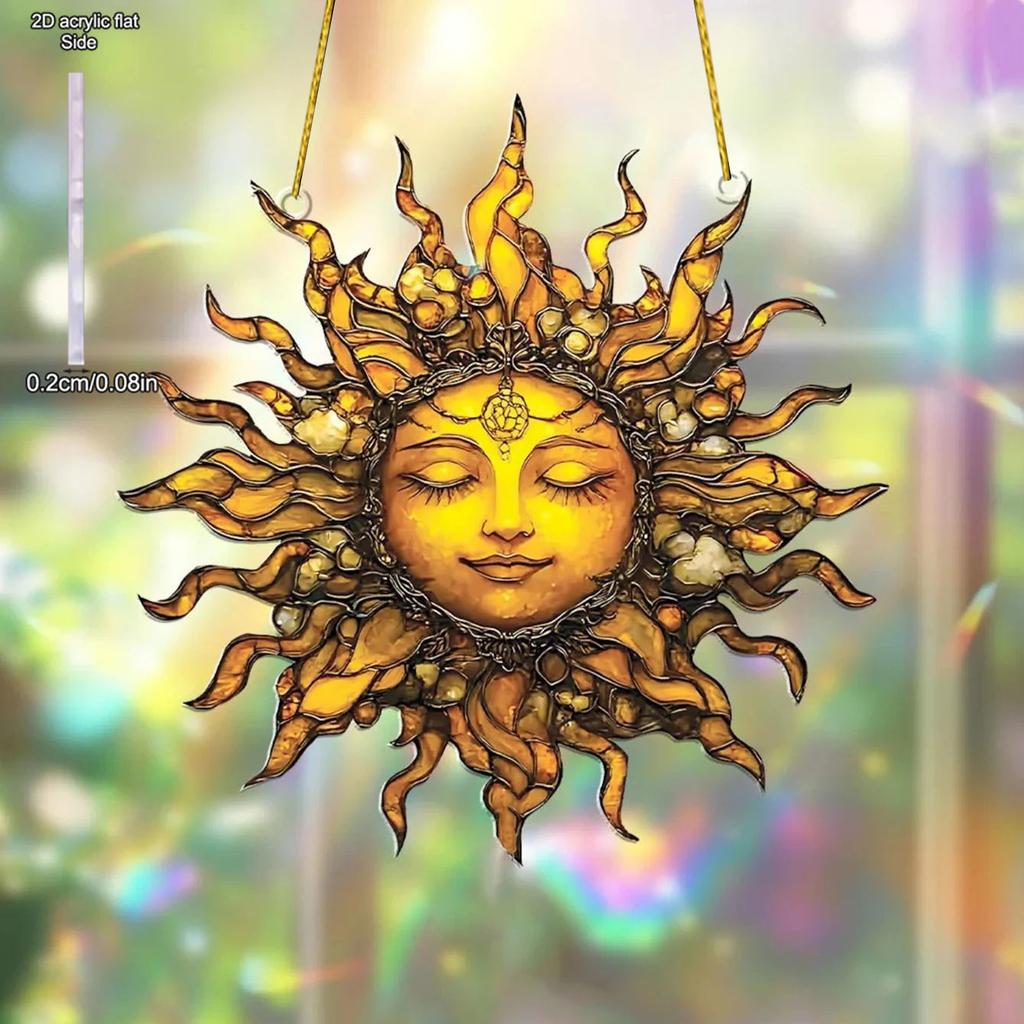 1pc Boho Style Sun Face Suncatcher Bedroom Living Room Window Decor Sun Hanging Decorations Unique Gift, Four Seasons Decoration