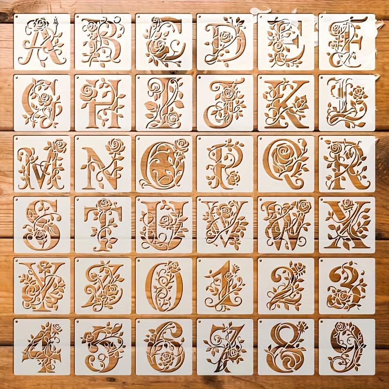 36pcs Hollow Templates Set Alphabet Letter Stencils Reusable PET Plastic Floral Number Templates for Wall Decals DIY Crafts