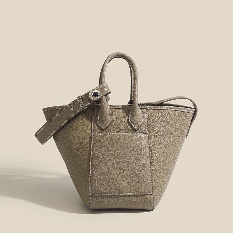 Genuine Leather Women's Soft Bucket Bag - Unique Style & Solid Color Handbag