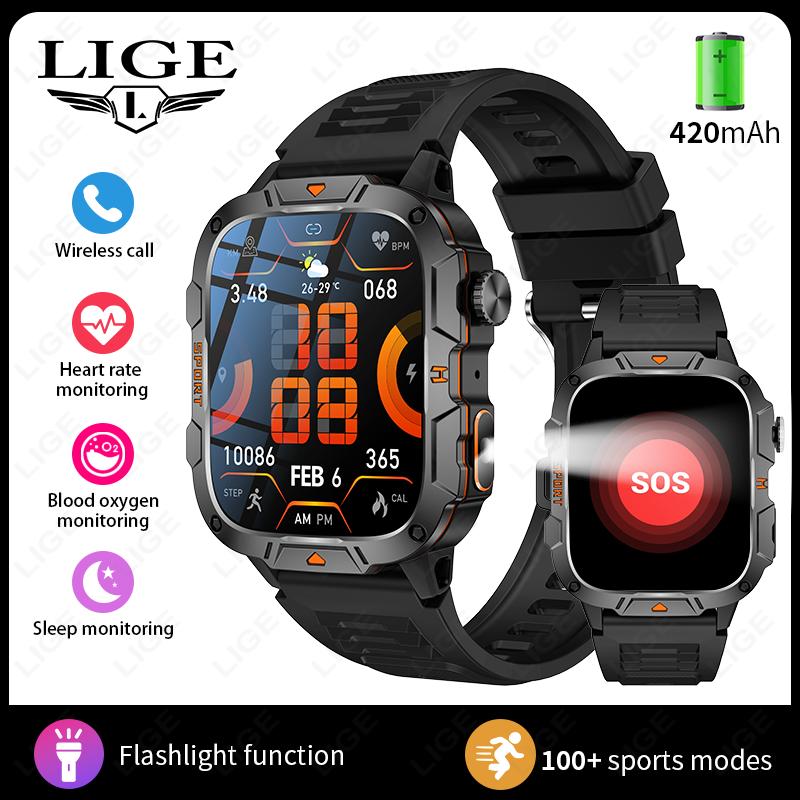 

GPS Trackr Smart Watch 5ATM Outdoor Sports Flashlight 1.96 HD Display Screen Bluetooth Call Fitness Watches For Android IOS