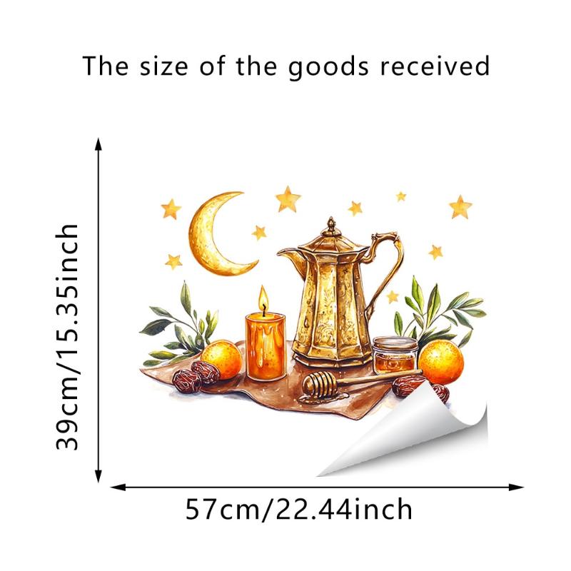 Ramadan Kareem Wall Stickers Colorful Lantern Moon Star Window Decal Ramadan Decoration 2026 Eid Mubarak Muslim Party Decor