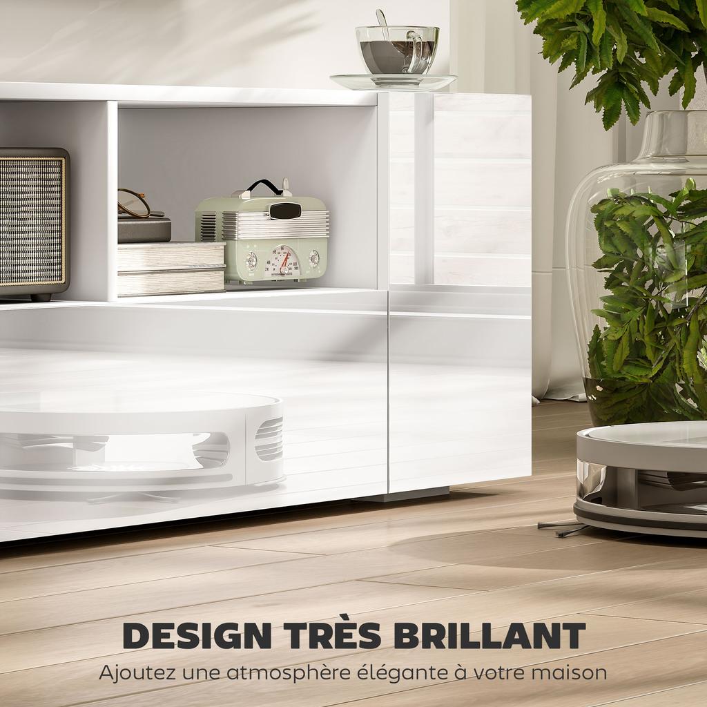 16 LED Light TV Stand, with Storage - High Gloss White