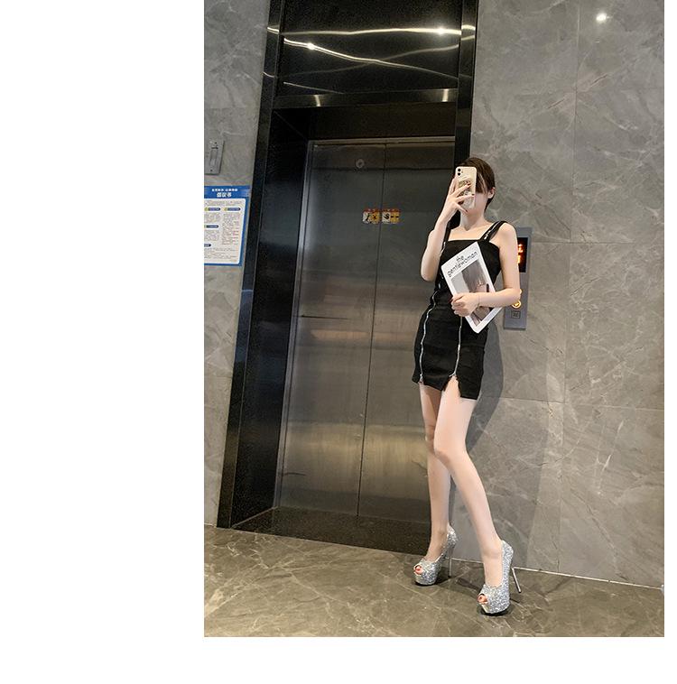 2021 Trendy European & American Sequin Peep Toe High Heel Platform Women's Shoes