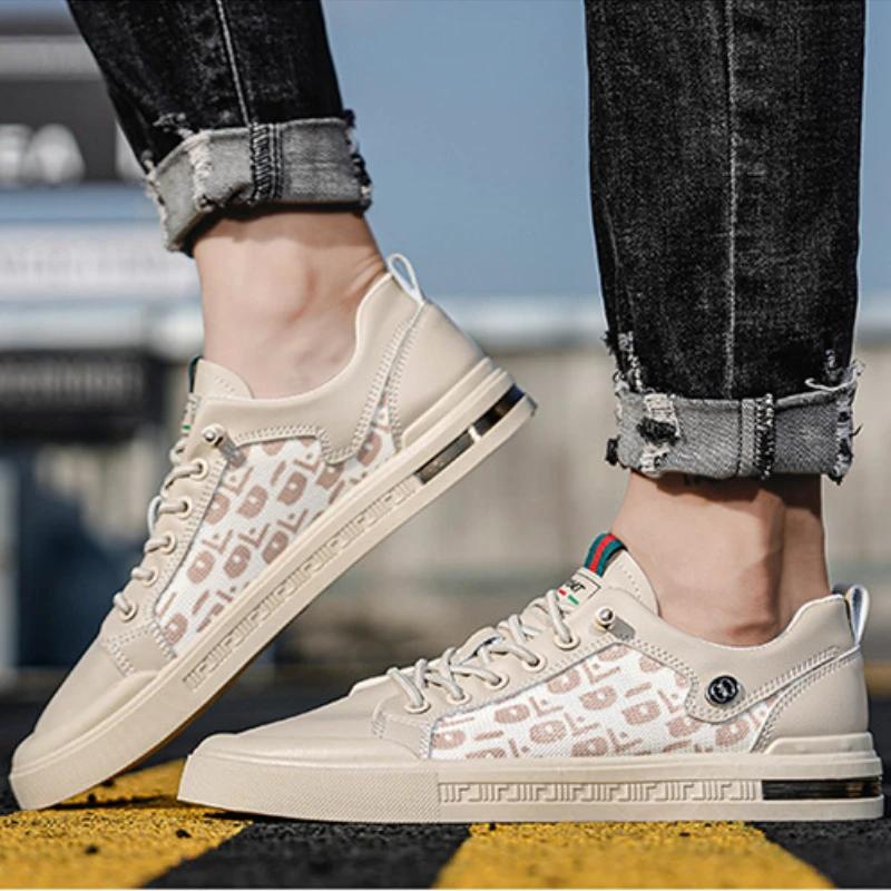 Spring Vulcanized Shoes for Men Fashion Men's Leather Casual Shoes Hot Sell Comfortable Durable Male Flats Zapatillas De Hombre