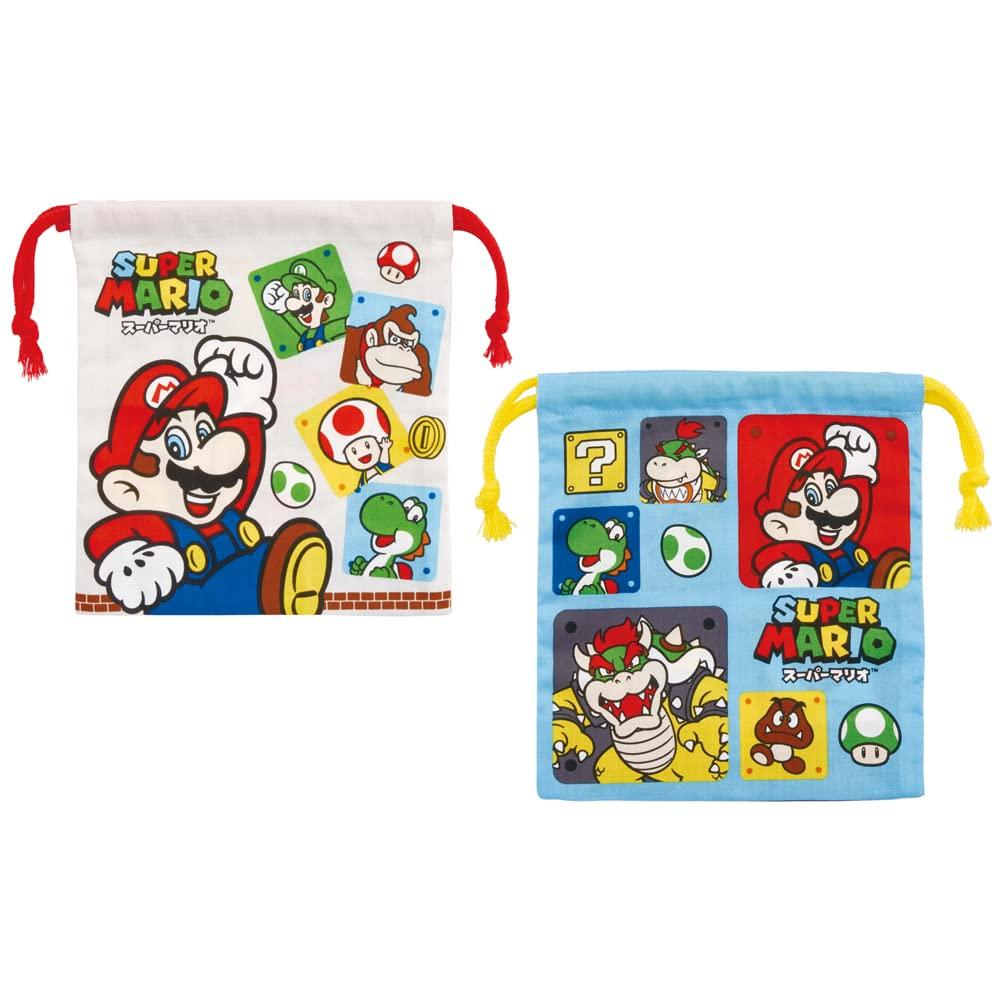 Skater Lunch Box Drawstring Bag with Set of Super Size KB64WN Gusset, 2, Mario, 23, Boys