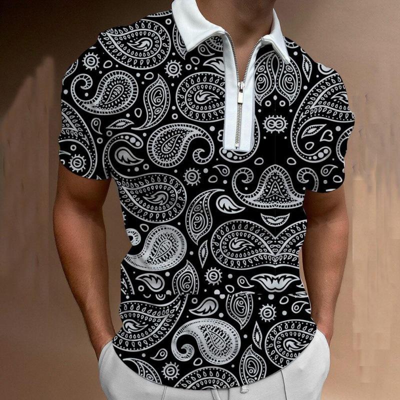 Men'S Zip-Up 3Dpolo Shirt, Printed Lapel, Short-Sleeved Pullover, Casual Wear