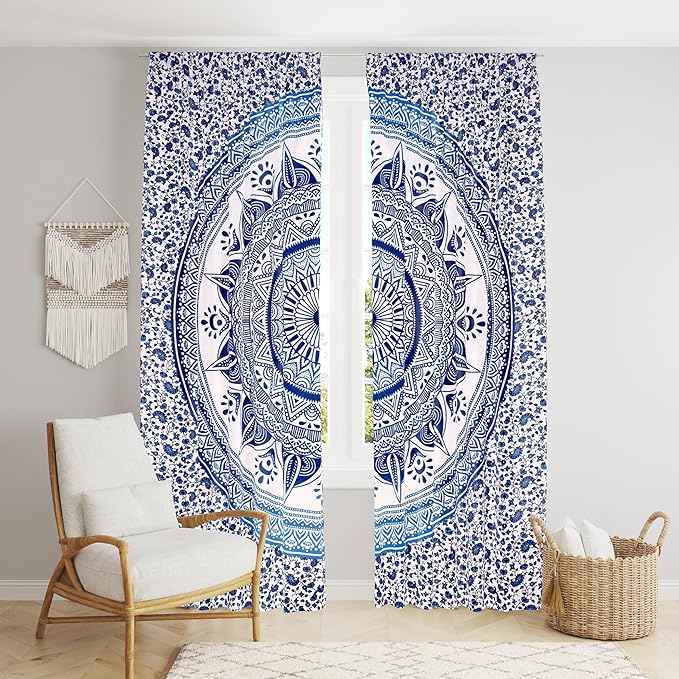 BLESS INTERNATIONAL Beautiful Indian Bohemian Psychedelic Hippie Ombre Window Curtain Panels for Bedroom, Living, Balcony (Purple Lotus)