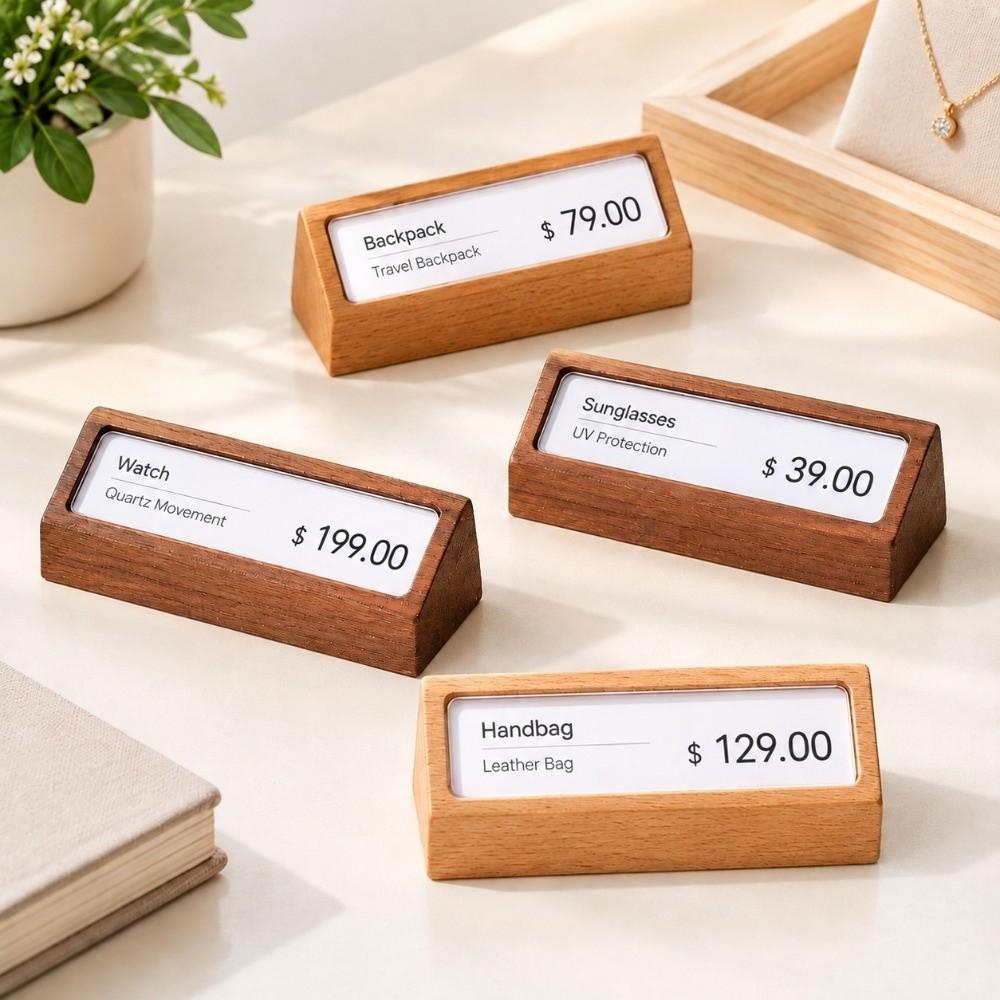 Wooden Base Price Label Stand Beech Wood Table Number Card Holder Cosmetic Display
