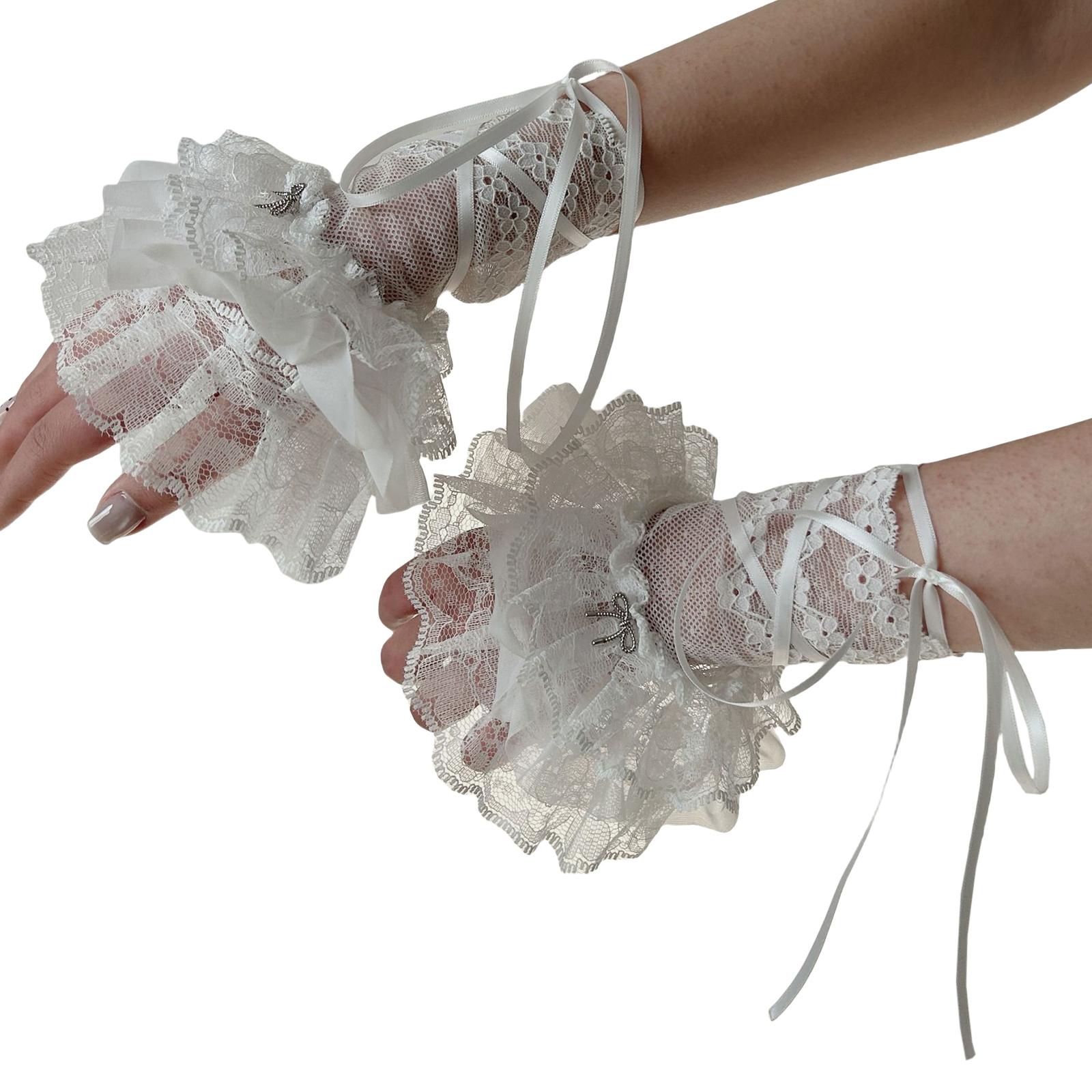 

Лолита Ленточные Манжеты на Запястье Съемный Напульсник Элегантная Плиссированная Кружевная Отделка Ложный Напульсник для Аксессуаров Балеткор A