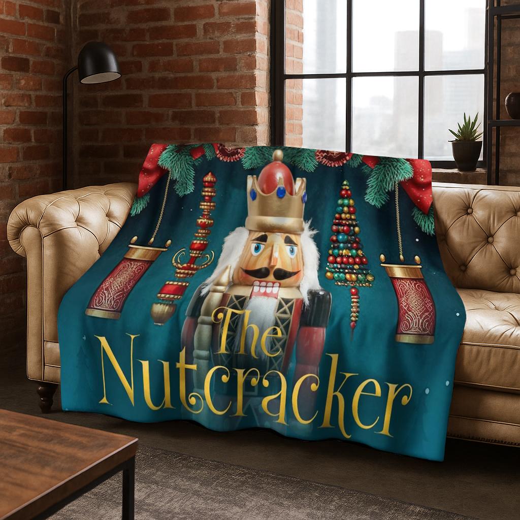 Frohe Weihnachten Baum Nussknacker Cartoon Puppe Neujahrsgeschenk Flanell Decke, Weiche Wohndecke für Zuhause Schlafzimmer Bett Sofa Kinder