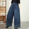 DIMANAF 2026 Summer New Plus Size Women Jeans Elastic Waist Long Pants Loose Casual Denim Cotton Trousers Plaid