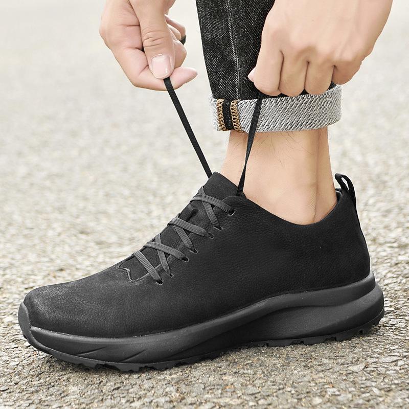 Men's Genuine Leather Low-Top Hiking Shoes - Spring/Autumn Casual Large Size Cowhide Sneakers