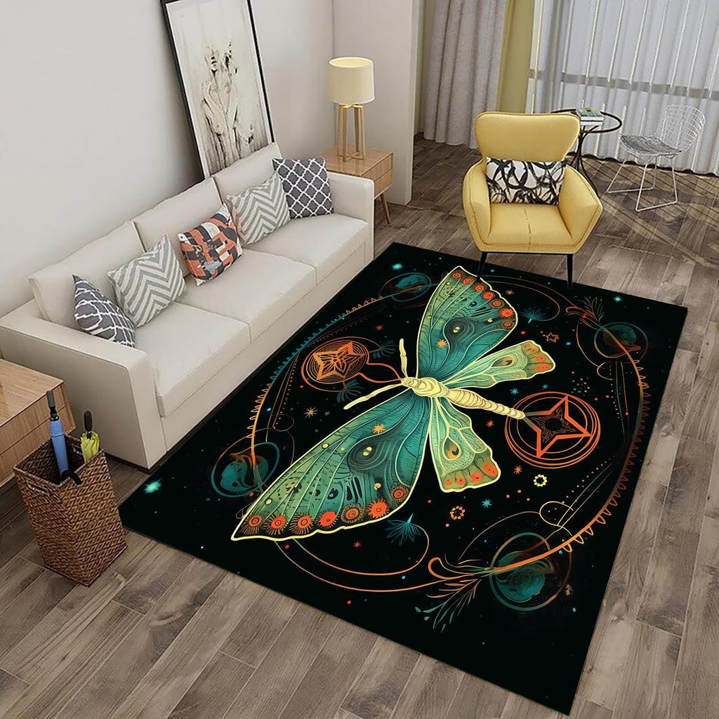 Butterfly Area Rug for Living Room Bedside, Gothic Moth Doormat Astrology Style Carpet Boho Exotic Starry Sky Indoor Floor Mat