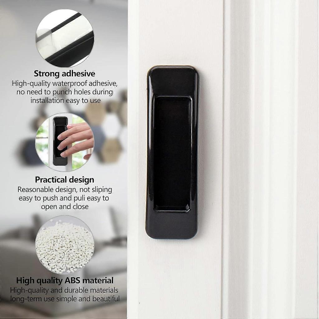 6 Pack Self-Adhesive Sliding Door Handles with Double-Sided Tape for Cabinets, Windows, Refrigerators, Furniture, Drawers, Glass Doors (Black)