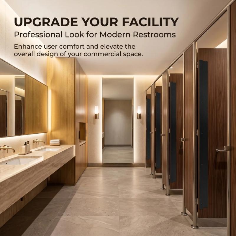 Restroom Partition Privacy Cover Black 17.3 x 3.7 in Plastic Filler with Mounting Holes and Screws, 4 Pack for Stall Openings and Divider Fitting