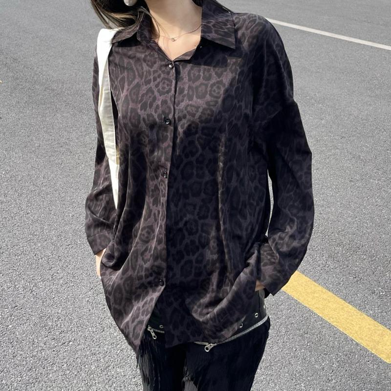 2025 Long Sleeve Leopard Print Women Shirt Plus Size Spring and Summer New Casual Office Blouse Jacket Lapel Loose Simple Coat Women Clothing 3137