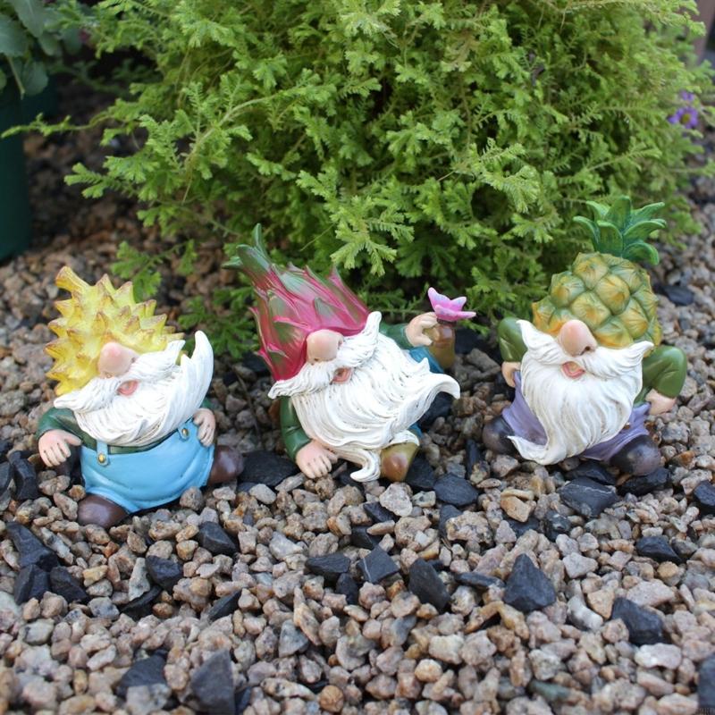 62KD Pineapples Gnomes Ornament Resins Statues Mini Dwarfs Figurine Fruit Gnomes Decorations for Bedroom Shelf Yard Shelf
