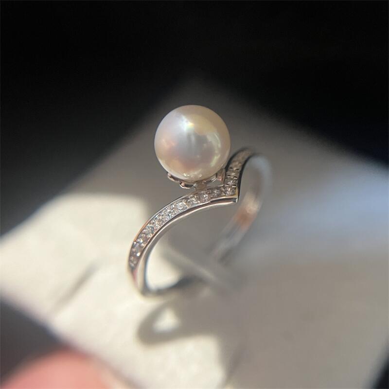 Fine Jewelry Freshwater pearls all-body sterling silver ring 6~7mm strong light flaws small light bulb pearl ring for women