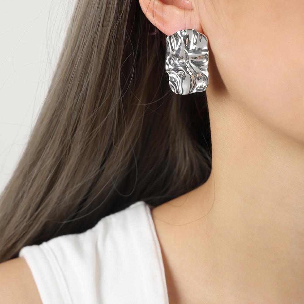 Wrinkle Texture Earrings For Women Needle Charm Jewelry French Irregular Metal Earrings