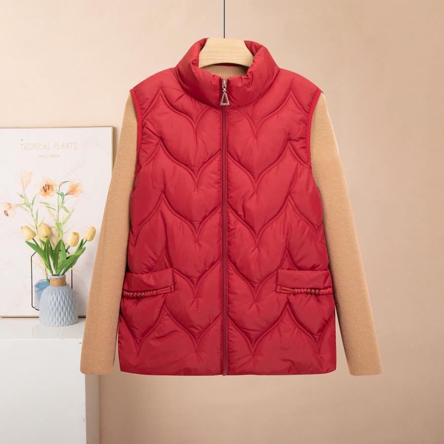 Autumn Winter New Cotton Padded Vest for Moms Plus Size Stand Collar Cotton Jacket Warm Top for Women