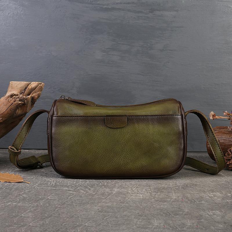 Johnature Vintage Echtes Leder Vielseitige Damen Tasche Handgefertigt Rindsleder Lässige Einfarbige Schulter- & Crossbody-Taschen