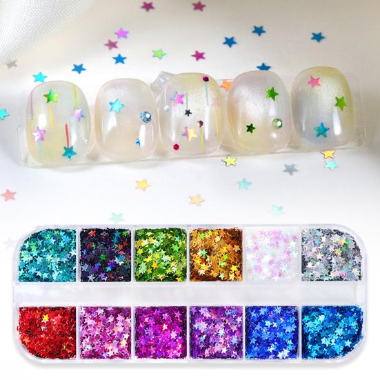 1 Set Star Glitter Nail Art Sequins 12 Grids Holographic Star Nail Charm Foils DIY Nail Design Crafts Manicure Decoration